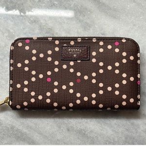 Fossil Sydney Zip Brown Polka Dot Wallet